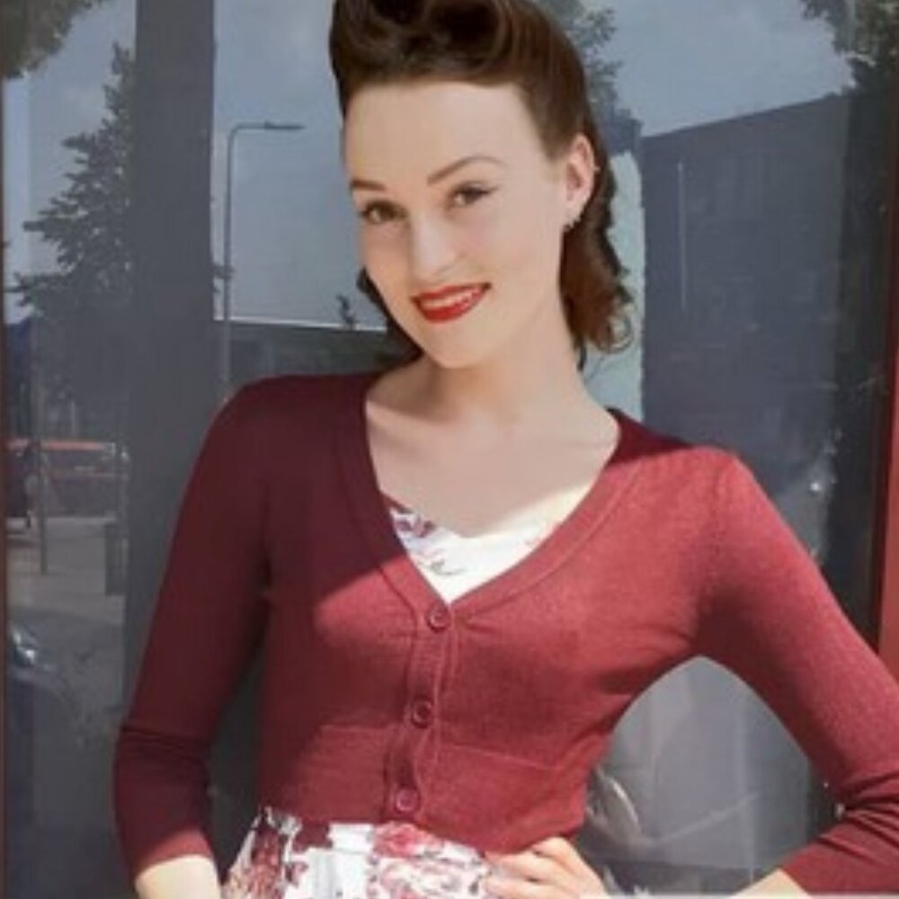 New 3XL Mak Burgundy Retro Cropped 3/4 Sleeve Cardigan ModCloth